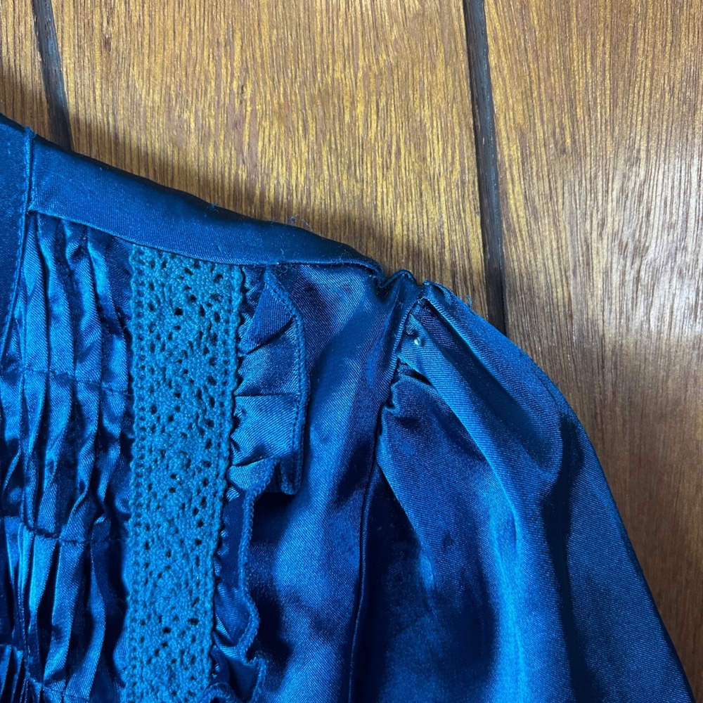 Vintage‎ Forever 21 Teal Y2K Pleated Ruched V Neck Short Sleeve Top Babydoll - Picture 6 of 8